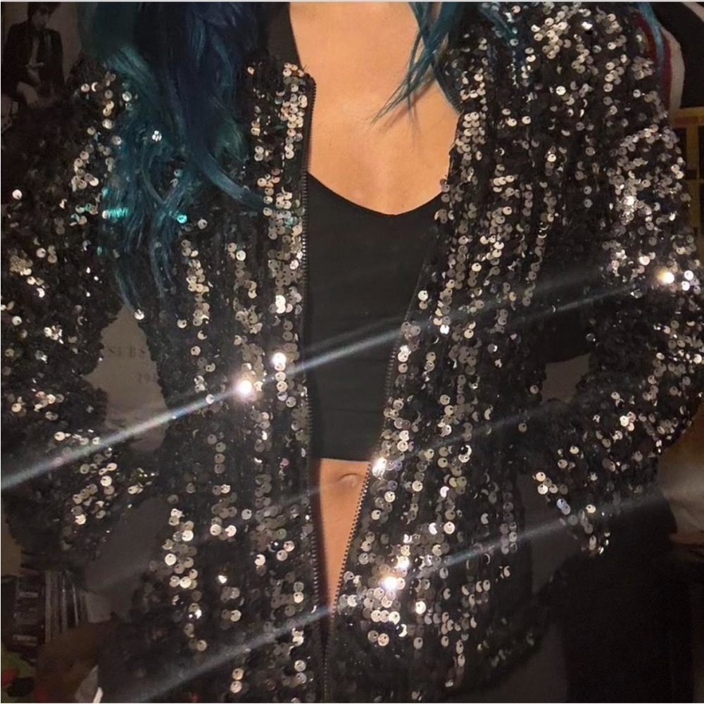 Forever 21 Black Sequin Bomber Jacket NWT